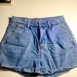 Pleated & Cuffed Jean Shorts